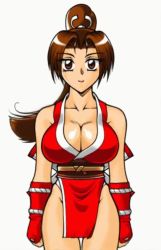 Rule 34 | 10s, 1girl, 60fps, animated, arm guards, bouncing, bouncing breasts, breasts, brown eyes, brown hair, cleavage, collarbone, cowboy shot, dainapp, fatal fury, female focus, high ponytail, interpolated, kuma (rusty cage), large breasts, light smile, loincloth, long hair, looking at viewer, looping animation, matching hair/eyes, panties, pelvic curtain, ponytail, red sash, red tunic, resized, rope, sash, shiranui mai, simple background, smile, snk, solo, staring, the king of fighters, third-party edit, tunic, underwear, upscaled, video, walking, white background, white panties