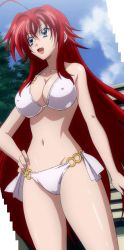 Rule 34 | 10s, 1girl, absurdres, bikini, blue eyes, breasts, high school dxd, highres, large breasts, long hair, open mouth, red hair, rias gremory, smile, solo, standing, stitched, swimsuit, third-party edit, very long hair, white bikini