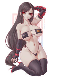 Rule 34 | 1girl, absurdres, bikini, black bikini, black gloves, black hair, black thighhighs, breasts, closed mouth, commentary, earrings, elbow gloves, eyepatch bikini, final fantasy, final fantasy vii, fingerless gloves, gloves, highres, jewelry, kneeling, large breasts, long hair, looking at viewer, melowh, orange eyes, patreon username, pornhub, red footwear, shoes, side-tie bikini bottom, solo, swimsuit, thighhighs, thighs, tifa lockhart, white background