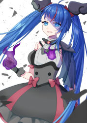 Rule 34 | 1girl, absurdres, armor, black dress, blue cape, blue eyes, blue hair, bow, brooch, cape, clenched hand, corruption, cure sky, cut bangs, dark cure sky, dark persona, detached sleeves, dress, dress bow, fingerless gloves, frilled dress, frills, frown, gloves, glowing, glowing eye, glowing fist, grey dress, grey gloves, highres, hirogaru sky! precure, jewelry, long hair, looking at viewer, magical girl, multicolored hair, open mouth, pauldrons, precure, puffy detached sleeves, puffy sleeves, red hair, short dress, shoulder armor, single pauldron, sleeveless, sleeveless dress, solo, sora harewataru, spiked pauldrons, standing, streaked hair, sweatdrop, tearing up, torn cape, torn clothes, twintails, two-tone dress, usa-usao, very long hair, white background, wing brooch, wing hair ornament