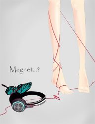 Rule 34 | ?, barefoot, butterfly wings, english text, feet, headphones, insect wings, magnet (vocaloid), simple background, solo, string, string of fate, toes, vocaloid, wings