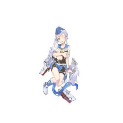 Rule 34 | 1girl, black shorts, blue footwear, blue hat, boots, breasts, broken, cannon, damaged, full body, garrison cap, green eyes, hair ornament, hairclip, hat, heiyz, hoel (warship girls r), long hair, looking at viewer, machinery, official art, one eye closed, open mouth, ponytail, sailor collar, shirt, short sleeves, shorts, silver hair, solo, teeth, torn clothes, torpedo, transparent background, turret, very long hair, warship girls r, white shirt