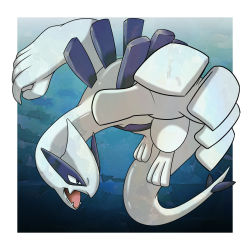 Rule 34 | border, commentary request, creatures (company), fangs, full body, game freak, gen 2 pokemon, grey eyes, highres, legendary pokemon, looking to the side, lugia, nintendo, no humans, open mouth, outside border, pokemon, pokemon (creature), shuga (mhwii), solo, toes, tongue, white border