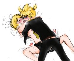 Rule 34 | 1boy, 1girl, brother and sister, clothed sex, couple, french kiss, hetero, incest, kagamine len, kagamine rin, kiss, sex, short hair, siblings, text focus, twincest, twins, vocaloid