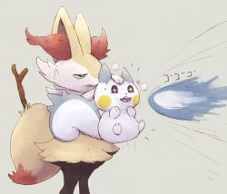 Rule 34 | + +, 1girl, :3, animal ear fluff, animal ears, arm up, aura sphere (pokemon), bags under eyes, black eyes, black fur, blush stickers, body fur, boke-chan, braixen, breath, buck teeth, creatures (company), drooling, female focus, fox ears, fox girl, fox tail, from side, furry, furry female, game freak, gen 4 pokemon, gen 6 pokemon, grey background, half-closed eyes, hand on another&#039;s head, holding, holding pokemon, human shield, motion lines, multicolored fur, neck fur, nervous, nintendo, open mouth, outstretched arm, pachirisu, pokemon, pokemon (creature), pokemon move, saliva, simple background, standing, stick, sweat, tail, teeth, white fur, yellow fur
