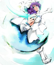 Rule 34 | 1girl, blue eyes, boots, dain, female focus, hat, letty whiterock, purple hair, solo, standing, touhou, white background