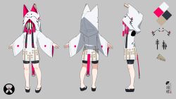 Rule 34 | 1girl, absurdres, animal ears, animal hood, bike shorts, black footwear, black shorts, clothes pin, color guide, commentary request, fake animal ears, grey background, highres, hood, hood up, hoodie, kuro kosyou, long sleeves, multiple views, original, outstretched arms, revision, sandals, short shorts, shorts, sleeves past wrists, standing, white hoodie, wide sleeves, zouri