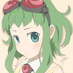 Rule 34 | goggles, goggles on head, green eyes, green hair, gumi, portrait, sakuyamelody, short hair, smile, solo, vocaloid