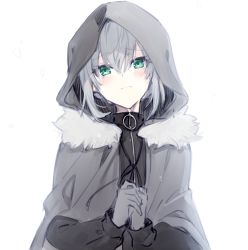 Rule 34 | 1girl, artist request, cloak, fate (series), gray (fate), grey hair, hands together, highres, looking at viewer, lord el-melloi ii case files, sad, white background