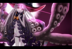 Rule 34 | 1girl, abigail williams (fate), abigail williams (third ascension) (fate), bad id, bad pixiv id, black bow, black hat, black panties, bow, closed mouth, commentary request, fate/grand order, fate (series), glowing, groin, hand up, hat, hat bow, ka1se1, long hair, looking at viewer, navel, orange bow, pale skin, panties, parted bangs, polka dot, polka dot bow, red eyes, revealing clothes, silver hair, solo, suction cups, tentacles, topless, underwear, very long hair, witch hat