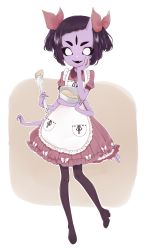 Rule 34 | 1girl, absurdres, apron, boots, bug, colored skin, dress, extra arms, extra eyes, fangs, high heel boots, high heels, highres, arthropod girl, monster girl, muffet, purple skin, solo, spider, spider girl, thigh boots, thighhighs, twintails, undertale