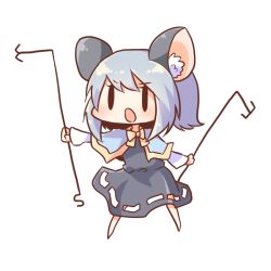 Rule 34 | 0 0, 1girl, animal ears, bad id, bad pixiv id, blue hair, capelet, chibi, dress, female focus, holding, koza, kozakura (dictionary), mouse ears, nazrin, open mouth, simple background, solid circle eyes, solid oval eyes, solo, touhou, white background