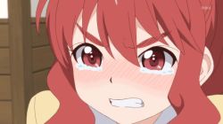 Rule 34 | 1girl, angry, animated, animated gif, blush, clenched teeth, crying, crying with eyes open, enomoto yuiko, eyebrows, full-face blush, love lab (manga), nose blush, red eyes, red hair, school uniform, screencap, solo, tears, teeth, thick eyebrows, wavy hair