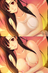 Rule 34 | 1990s (style), 1girl, breasts, brown hair, cum, final fantasy, final fantasy vii, highres, hitorisan, large breasts, london inu, long hair, looking at viewer, nipples, parted lips, red eyes, retro artstyle, solo, tifa lockhart