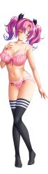 Rule 34 | 1girl, absurdres, bishop (company), black thighhighs, bow, bow bra, bow panties, bra, breasts, closed eyes, closed mouth, embarrassed, eyes visible through hair, hair bow, hair intakes, hand up, highres, large breasts, lingerie, looking at viewer, multicolored hair, niijima neiro, panties, pink bra, pink hair, pink panties, shinshoku, smile, solo, thighhighs, twintails, underwear, underwear only