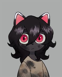 Rule 34 | 1girl, animal ears, cat ears, child, colo (nagrolaz), dirty, dirty clothes, female focus, furry, furry female, grey background, hair between eyes, highres, looking at viewer, original, pink eyes, simple background, solo, aged down