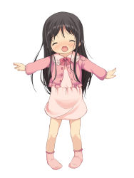 Rule 34 | 1girl, :d, absurdres, anyannko, bad id, bad pixiv id, black hair, blush, child, closed eyes, head tilt, highres, long hair, nose blush, open mouth, original, outstretched arms, pink socks, smile, socks, solo, spread arms