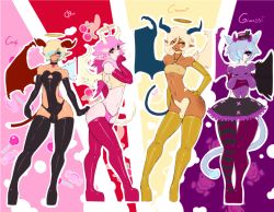 Rule 34 | 4boys, androgynous, angel wings, bat wings, blonde hair, blue eyes, blue hair, boots, brothers, bulge, candy, candy (darthsaburou), cat tail, choker, darthsaburou, demon horns, demon tail, elbow gloves, family, glasses, gloves, halo, horns, jewelry, lollipop, male focus, multicolored hair, multiple boys, original, piercing, pink eyes, pink hair, platform footwear, pointy ears, purple eyes, siblings, stuffed animal, stuffed toy, tail, tan, tanline, teddy bear, thigh boots, thighhighs, thong, trap, wide hips, wings, yellow eyes