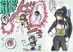 Rule 34 | 4girls, abyssal ship, agano (kancolle), black hair, character request, commentary request, commission, cosplay, dragon ball, dragonball z, enemy naval mine (kancolle), flower, gloves, kakincho, kantai collection, long hair, multiple girls, nappa, nappa (cosplay), noshiro (kancolle), ponytail, saiyan, saiyan armor, sakawa (kancolle), scouter, scrunchie, spacecraft, teeth, tentacles, translation request, vegeta, vegeta (cosplay), white gloves, yahagi (kancolle)
