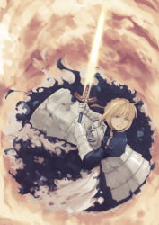 Rule 34 | 1girl, ahoge, armor, armored dress, artarchanime, artoria pendragon (fate), bad id, bad pixiv id, blonde hair, clenched teeth, dress, excalibur (fate/stay night), fate/zero, fate (series), gauntlets, green eyes, highres, saber (fate), solo, sword, teeth, weapon