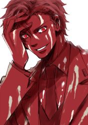 Rule 34 | 00s, 1boy, baccano!, blood, claire stanfield, formal, hand on forehead, kaoru, male focus, md5 mismatch, necktie, red eyes, red hair, simple background, sketch, solo, suit, white background