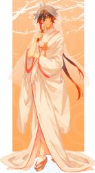 Rule 34 | absurdres, dress, genshin impact, hand fan, highres, holding, holding fan, japanese clothes, japanese shoes, japanese wedding, kimono, kimono dress, looking at viewer, ppttlyr, veil, water ripples, wedding dress, white background, zhongli (genshin impact)