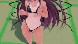 1girl 3d animated artist_request ass ass_shake audible_music bare_legs barefoot bikini black_bikini blush breasts brown_hair cameltoe dancing dark-skinned_female dark_skin female_focus hair_ribbon highleg highleg_bikini highres huge_ass legs_apart long_hair looking_at_viewer micro_bikini mikumikudance_(medium) mizuki_yukikaze open_mouth pink_eyes ribbon sexually_suggestive shiny_clothes shiny_skin skin_tight small_breasts smile solo sound swimsuit tagme taimanin_(series) taimanin_suit taimanin_yukikaze thong thong_bikini twintails video wide_hips