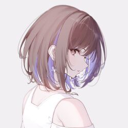 Rule 34 | 1girl, bob cut, bow, brown eyes, commentary request, earrings, grey background, hair bow, highres, jewelry, looking at viewer, parted lips, portrait, project sekai, shinonome ena, short hair, simple background, solo, white bow, yuki hare1130