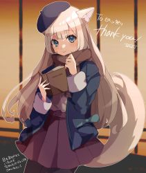 Rule 34 | absurdres, animal ears, belt, beret, blue eyes, blue jacket, blue nails, casual, commission, fox ears, fox girl, fox tail, hat, highres, jacket, leggings, light brown hair, long hair, na (niruo3), nail polish, pleated skirt, prism project, scarf, second-party source, skeb commission, skirt, solo, tail, tokimori aoi, virtual youtuber