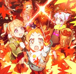 Rule 34 | + +, 4girls, :d, :o, :p, aikatsu!, aikatsu! (series), aikatsu on parade!, aikatsu stars!, apple, apple hair ornament, arisugawa otome, arm up, autumn, autumn leaves, bell, blue hair, blunt bangs, blush, boots, bow, chestnut, clenched hands, coat, commentary request, cone hair bun, crying, denim, double bun, doughnut hair bun, falling leaves, fang, food, food-themed hair ornament, from above, fruit, fur-trimmed jacket, fur trim, gloves, hair bow, hair bun, hair ornament, hanazono kirara, highres, jacket, jeans, jingle bell, leaf, lens flare, light blue hair, light brown hair, long hair, looking at viewer, maple leaf, multicolored hair, multiple girls, natsuki mikuru, open mouth, orange hair, pants, pink hair, saotome ako, scarf, short hair, sitting, skin fang, smile, smiley face, star (symbol), star hair ornament, streaked hair, sweater, symbol-shaped pupils, t t, tears, teeth, tongue, tongue out, translation request, turtleneck, turtleneck sweater, two side up, upper teeth only, v-shaped eyebrows, wariza, wata (attaka towel)