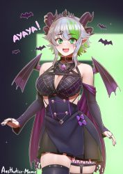 Rule 34 | 1girl, absurdres, aestheticc-meme, apricot the lich, bat wings, breasts, highres, large breasts, multicolored hair, nail polish, solo, tagme, virtual youtuber, vshojo, wings