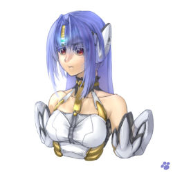 Rule 34 | 1girl, android, blue hair, breasts, commentary request, cyborg, kos-mos, long hair, nyath, red eyes, solo, xenosaga