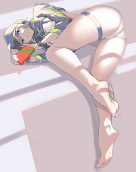 Rule 34 | 1girl, ahoge, artoria pendragon (fate), ass, ayakumo, baseball cap, beige background, bikini, blonde hair, blue eyes, blue headwear, blue jacket, blue scarf, breasts, candy, cleavage, commentary request, cropped jacket, fate/grand order, fate (series), food, full body, hair between eyes, hair through headwear, hat, highres, holding, holding candy, holding food, jacket, large breasts, lying, mysterious heroine x (fate), mysterious heroine xx (fate), on side, ponytail, scarf, shrug (clothing), smile, soles, swimsuit, thigh strap, thighhighs, white background, white bikini, wristband