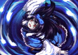 Rule 34 | 1girl, berabou, black hair, bow, brown eyes, dress, gradient background, hair bow, long hair, open mouth, ribbon, smile, solo, star sapphire, touhou, wings