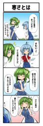 Rule 34 | 2girls, 4koma, :o, = =, absurdres, ase (nigesapo), blue eyes, blue hair, blush, bow, breast rest, breasts, cirno, comic, d:, daiyousei, dress, fairy wings, flying sweatdrops, green hair, hair ribbon, hands on own cheeks, hands on own face, height difference, highres, hot, ice, ice wings, large bow, large breasts, lovestruck, low wings, multiple girls, open mouth, puffy short sleeves, puffy sleeves, ribbon, short sleeves, side ponytail, sweat, thinking, touhou, v arms, wings, yuri