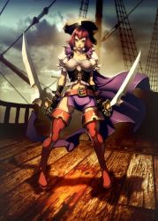 Rule 34 | 1girl, dual wielding, genzoman, holding, legs, lips, original, pirate, solo, sword, thighhighs, weapon