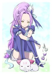 Rule 34 | 10s, 1girl, akanex829, bad id, bad pixiv id, blue footwear, blue thighhighs, boots, cat, cure beat, full body, gloves, hair ornament, hair ribbon, hairpin, heart, hummy (suite precure), kurokawa eren, long hair, magical girl, musical note, naruru (akanex829), precure, purple hair, ribbon, seiren (suite precure), side ponytail, sitting, skirt, smile, suite precure, thigh boots, thighhighs, yellow eyes