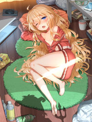 Rule 34 | 10s, 2girls, ahoge, arm up, artist request, ayatarosu, bag, bare shoulders, barefoot, blonde hair, blue eyes, blush, book, bottle, bottomless, breasts, cellphone, censored, chips (food), chopsticks, computer, container, cup, demon horns, drooling, english text, female pov, food, from above, full body, gabriel dropout, gabriel tenma white, hair between eyes, highres, horns, indoors, jacket, laptop, light beam, light censor, lying, messy room, mouse (computer), mousepad, mousepad (object), mug, multiple girls, naked jacket, no panties, no socks, off shoulder, on floor, on side, one eye closed, open clothes, open jacket, open mouth, phone, pillow, plastic bag, polearm, potato chips, pov, rug, shadow, silhouette, sleepy, sleeves past wrists, small breasts, smartphone, table, track jacket, trash bag, trident, vignette tsukinose april, weapon, wooden floor