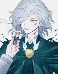 Rule 34 | 1boy, edmond dantes (fate), edmond dantes (second ascension) (fate), fate/grand order, fate (series), highres, nipi27, short hair, smoking, solo focus, white hair, yellow eyes