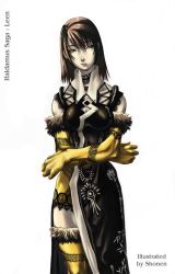 Rule 34 | 1girl, brown hair, elbow gloves, gloves, pale skin, shonensan, simple background, solo, thighhighs, white background
