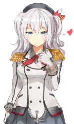 Rule 34 | 10s, 1girl, absurdres, annnna, blue eyes, gloves, hat, heart, highres, kantai collection, kashima (kancolle), long hair, looking at viewer, silver hair, simple background, smile, solo, uniform, white background, white gloves