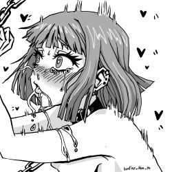 Rule 34 | ahegao, bdsm, bondage, bonfire kiss 74, bound, breasts, chain, collar, crying, crying with eyes open, ear piercing, earrings, female focus, heart, heart-shaped pupils, highres, jewelry, piercing, short hair, sliva, small breasts, symbol-shaped pupils, tears
