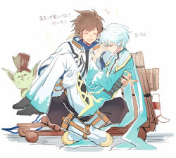 Rule 34 | 10s, 2boys, bishounen, blush, boots, brown hair, carrying, frown, grin, heke, male focus, mikleo (tales), multiple boys, open mouth, princess carry, short hair, smile, sorey (tales), tales of (series), tales of zestiria, white hair