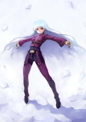 Rule 34 | 1girl, blue hair, breasts, chaps, floating hair, floating rocks, full body, gloves, highres, johan (johan13), kula diamond, long hair, red eyes, small breasts, solo, the king of fighters, very long hair