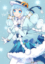 Rule 34 | 1girl, azaka (pipponao), blue background, blue capelet, blue dress, blue eyes, blue footwear, blue hair, blue hat, blue ribbon, boots, bow, capelet, closed mouth, curly hair, dress, feet out of frame, from side, fur-trimmed dress, fur trim, gloves, hair bow, hair ornament, hat, hat ornament, hat ribbon, hatsune miku, highres, long hair, long sleeves, looking at viewer, looking to the side, multi-tied hair, multicolored hair, pantyhose, pom pom (clothes), pom pom hair ornament, rainbow, ribbon, sash, scarf, simple background, smile, snowflake ornament, snowflake print, snowing, solo, star (symbol), star in eye, starry sky print, sun symbol, symbol in eye, twintails, two-tone hair, very long hair, vocaloid, white bow, white gloves, white pantyhose, white scarf, yuki miku, yuki miku (2023) (candidate no.4)