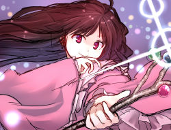 Rule 34 | 1girl, abooon, branch, brown hair, houraisan kaguya, japanese clothes, jeweled branch of hourai, long hair, nurupo (abooon), red eyes, smile, solo, touhou, traditional clothes, wide sleeves