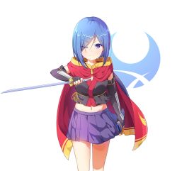 Rule 34 | 10s, 1girl, absurdres, blue hair, commentary request, elbow gloves, emblem, fingerless gloves, gloves, hanzoumon yuki, highres, insignia, japanese clothes, katana, kimono, logo, long hair, looking at viewer, low twintails, midriff, miniskirt, navel, ninja, noven, one eye closed, purple eyes, red scarf, release the spyce, reverse grip, scabbard, scar, scar across eye, scar on face, scarf, sheath, short kimono, skirt, solo, sword, twintails, weapon