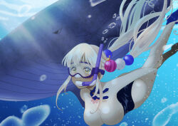 Rule 34 | 1girl, absurdres, adapted costume, blonde hair, bodysuit, breasts, commentary request, commission, dark-skinned female, dark skin, diving mask, diving suit, flippers, freediving, goggles, hair ornament, highres, hololive, hololive english, large breasts, light brown hair, long hair, partial commentary, planet hair ornament, pukonuu, single leg bodysuit, skeb commission, skin tight, snorkel, solo, tsukumo sana, tsukumo sana (1st costume), twintails, underwater, very long hair, virtual youtuber, wetsuit, whale, yellow eyes