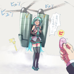 Rule 34 | 1girl, ^^^, aircraft, boots, controller, detached sleeves, embarrassed, flying sweatdrops, green hair, hatsune miku, highres, long hair, mecha, necktie, open mouth, parody, pigeon-toed, pleated skirt, propeller, pun, remote control, robot, sexually suggestive, sketch, skirt, solo, sweatdrop, thigh boots, thighhighs, tiltrotor, translated, twintails, v-22 osprey, very long hair, vocaloid, wokada, you&#039;re doing it wrong