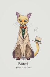 Rule 34 | animal, animal focus, animalization, cat, character name, clothed animal, copyright name, dorasakio, full body, hat, unworn hat, unworn headwear, highres, jacket, long sleeves, looking at viewer, mimi wo sumaseba, no humans, polka dot bowtie, shoes, signature, simple background, straight-on, the baron, white background, white headwear, white jacket